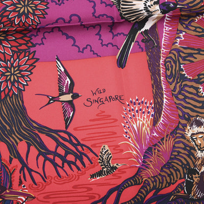 Hermes Silk Wild Singapore Scarf 90 Rouge Violet Beige 3 of 7
