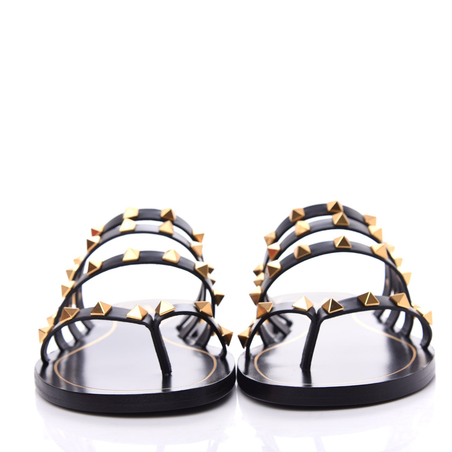 Valentino Garavani Calfskin Rockstud Flair Caged Flat Slide Sandals 36.5 Black 2 of 10