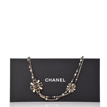Chanel Metal Resin Bead Pearl CC Necklace Red Blue 9 of 9