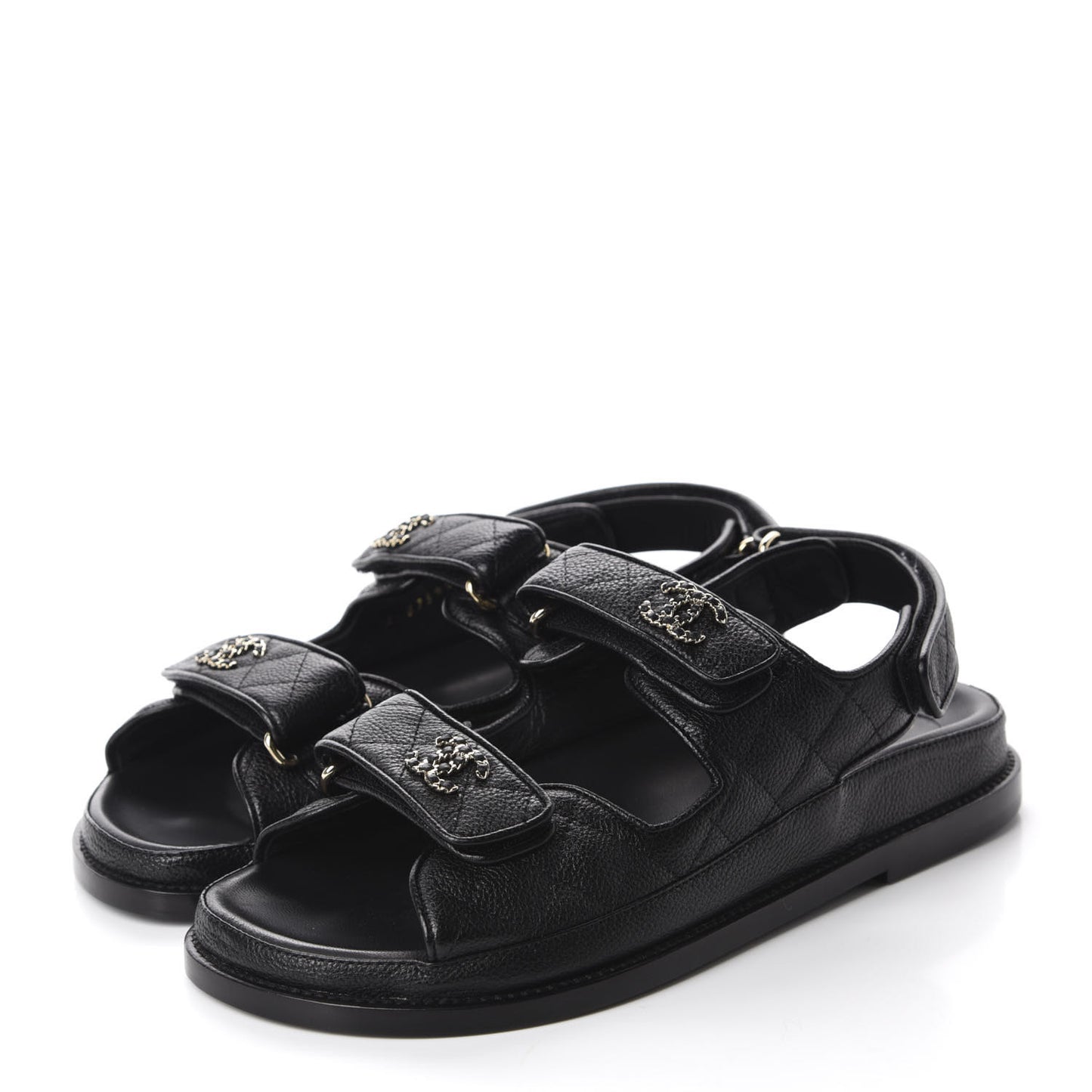 Grained Calfskin Velcro Dad Sandals 38 Black
