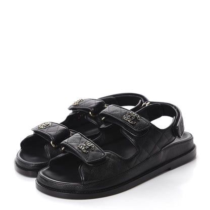 Chanel Grained Calfskin Velcro Dad Sandals 38 Black 3 of 10