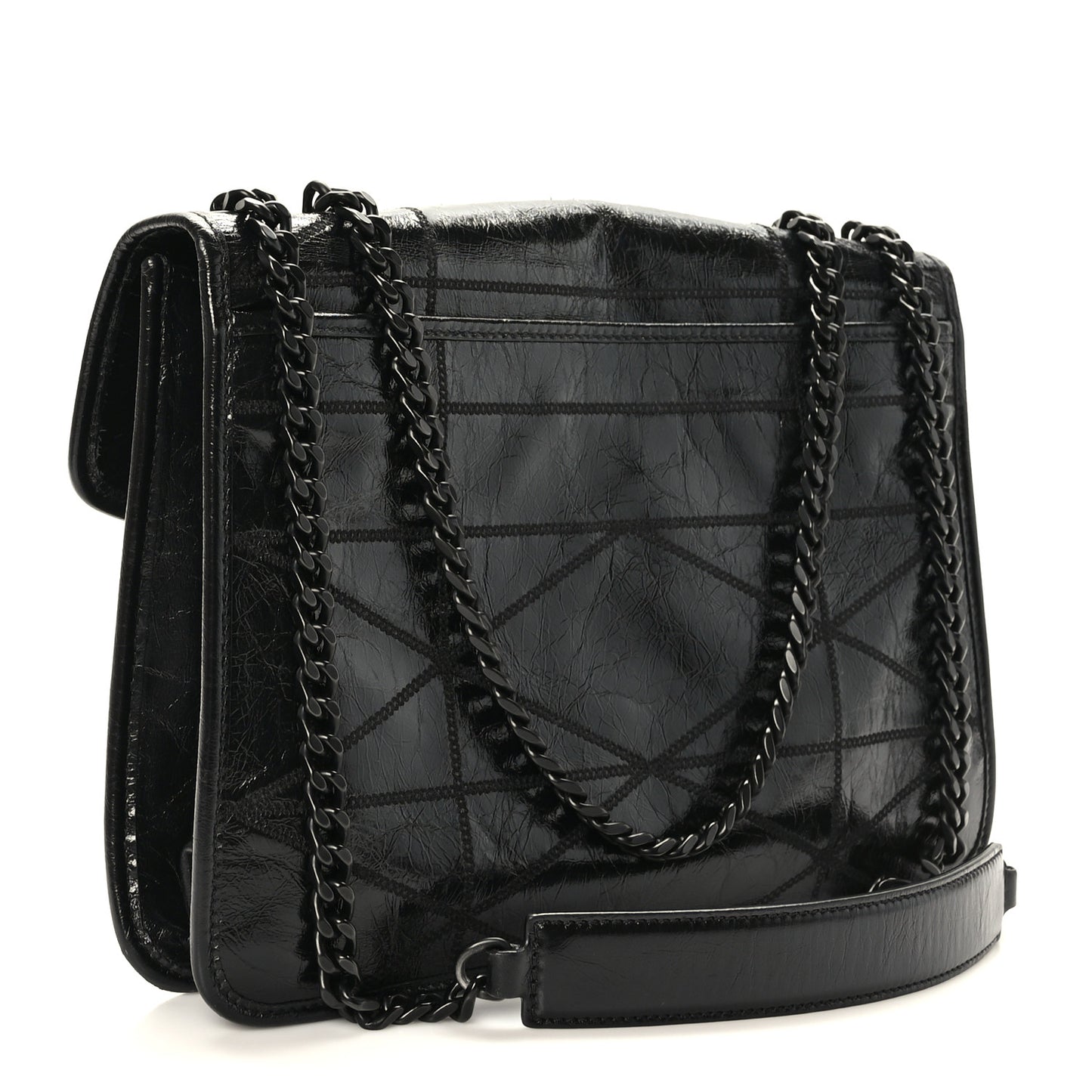 Calfskin Large Mena Quilted Shoulder Bag Black
