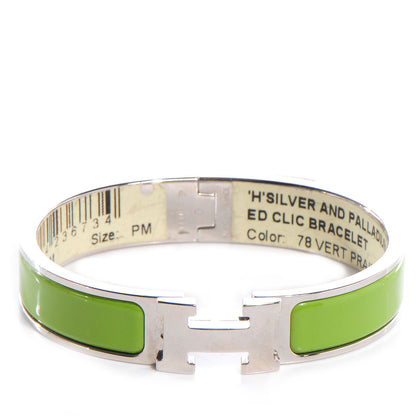 Hermes Silver and Palladium Narrow Clic Clac H Bracelet PM Vert Prairie 1 of 5