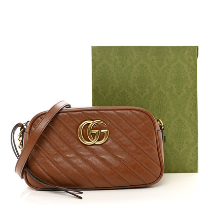 Gucci Glazed Calfskin Matelasse Diagonal Small GG Marmont Chain Shoulder Bag Cuir 11 of 11