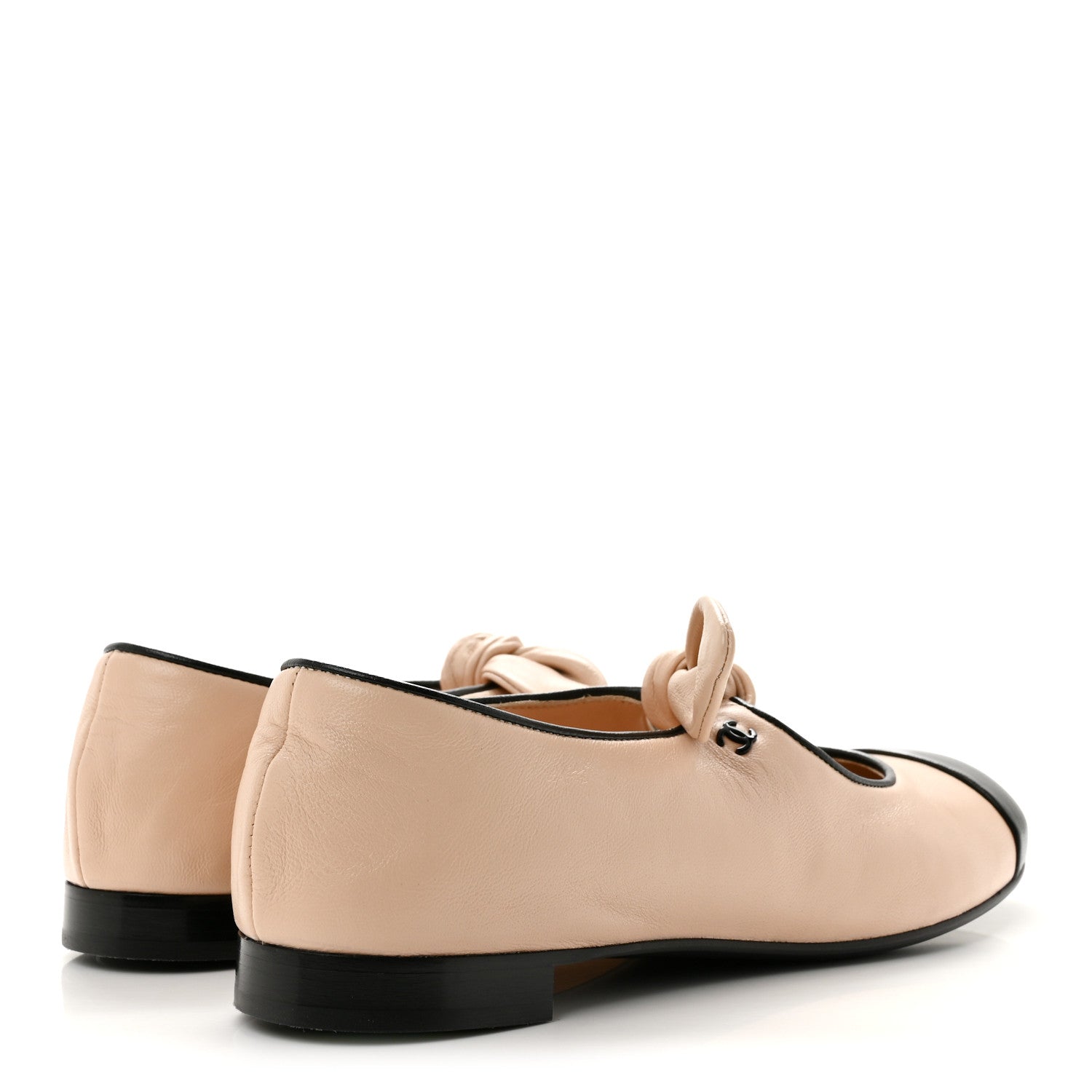 Chanel Lambskin Bow Mary Jane Flats 37 Beige Black 5 of 10