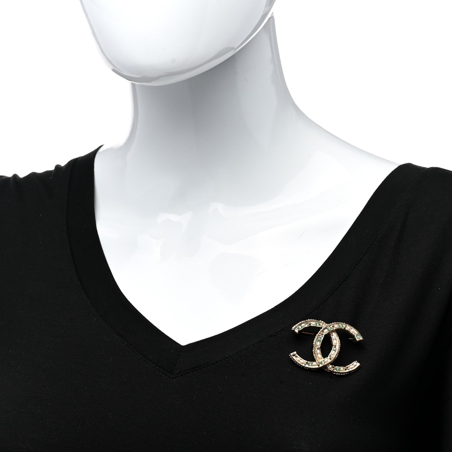 Chanel Crystal Pearl CC Brooch Light Gold Blue 2 of 5
