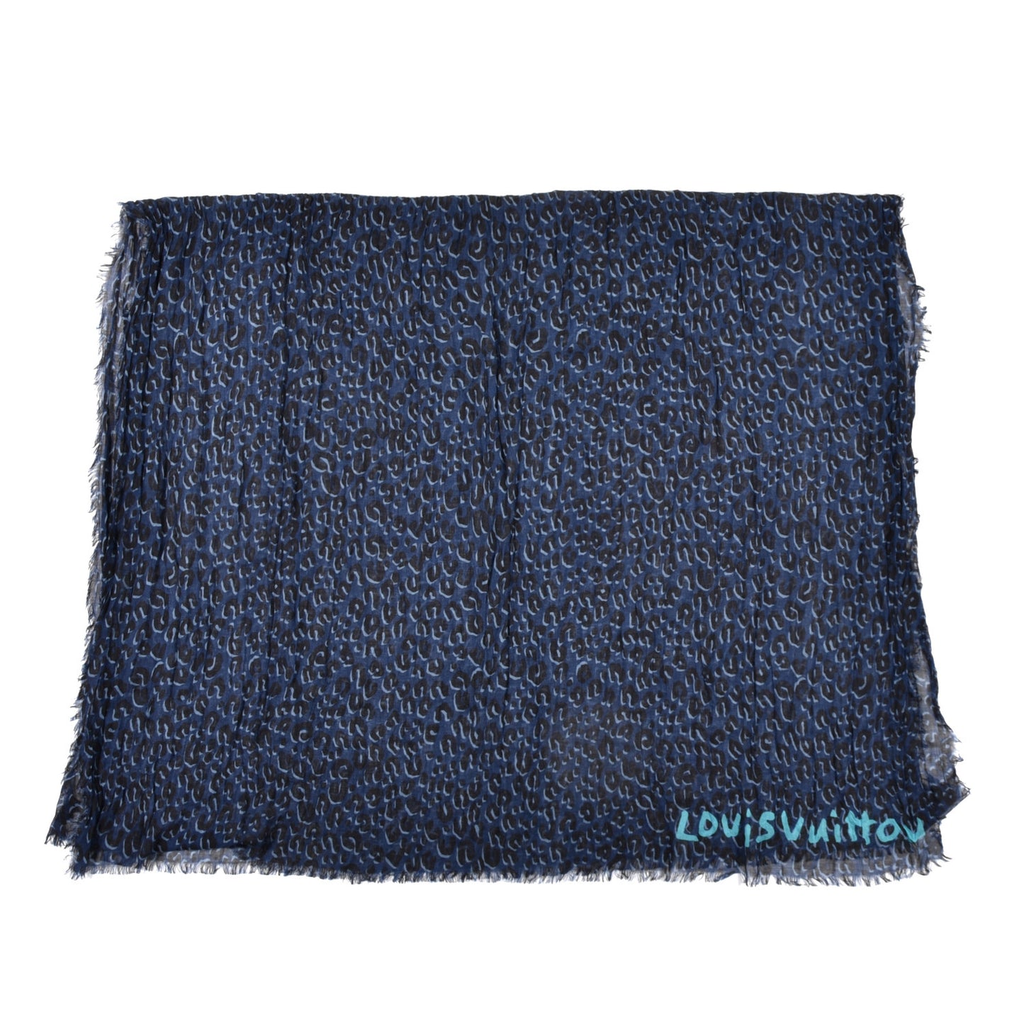 Cashmere Silk Leopard Etole Stole Blue