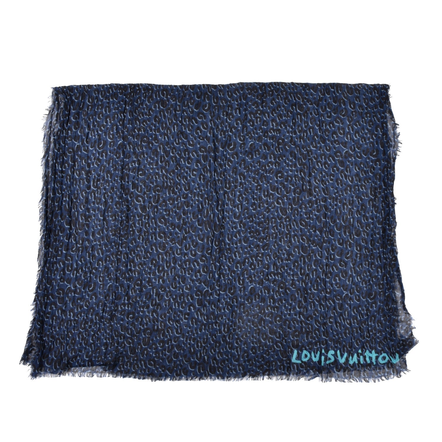 Louis Vuitton Cashmere Silk Leopard Etole Stole Blue 1 of 3