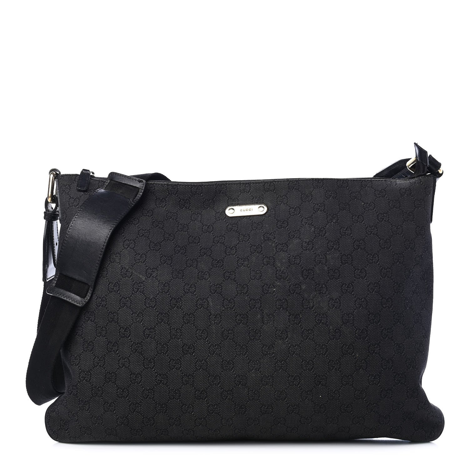 Gucci Denim Monogram Flat Messenger Bag Black 1 of 7
