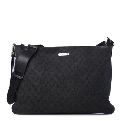 Gucci Denim Monogram Flat Messenger Bag Black 1 of 7