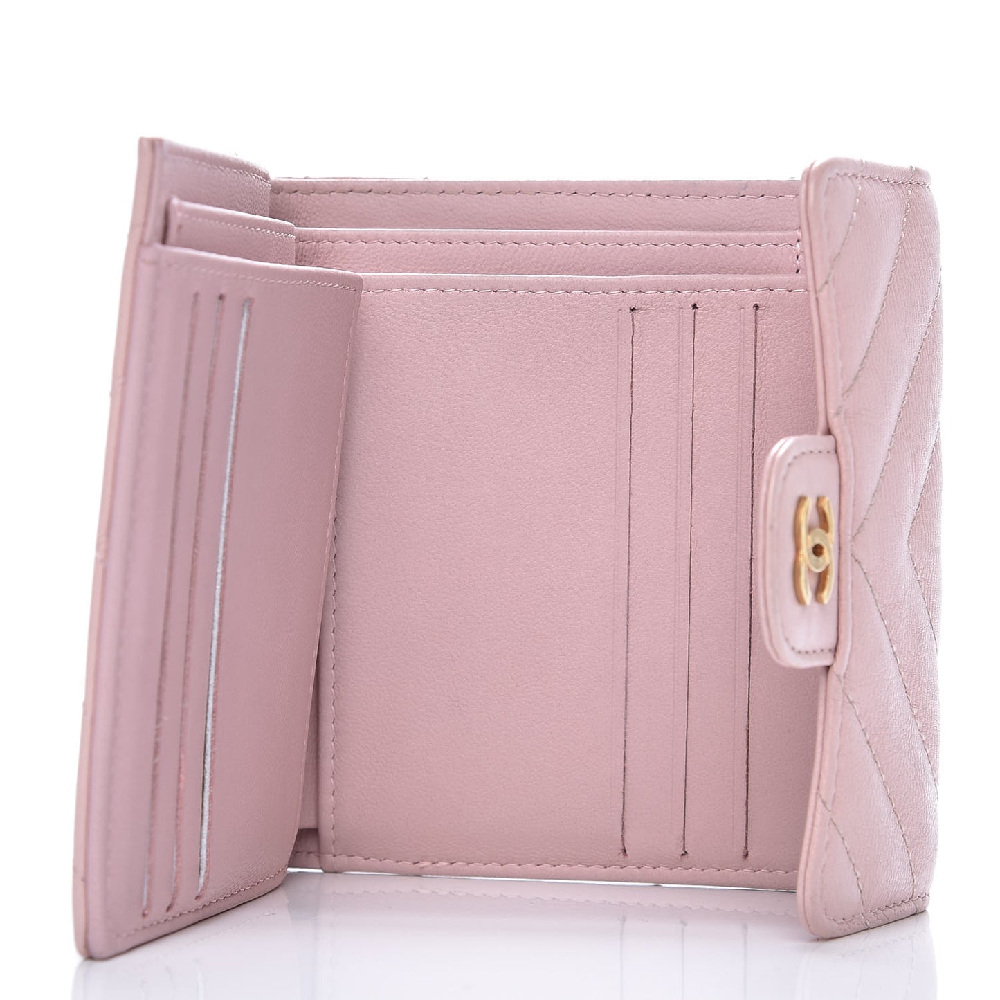 Calfskin Chevron Quilted Compact Flap Wallet Pink