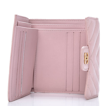 Chanel Calfskin Chevron Quilted Compact Flap Wallet Pink 5 of 9