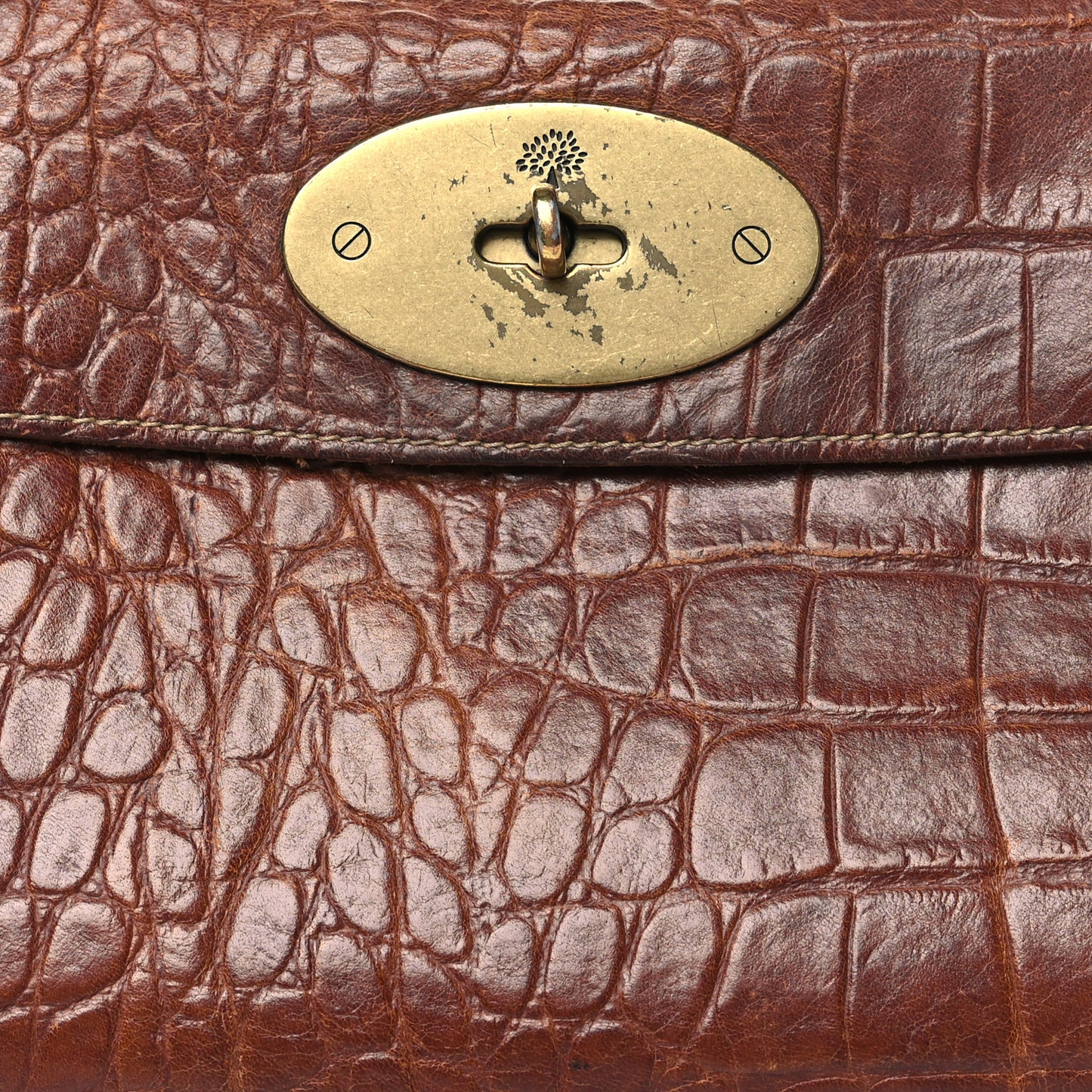 Crocodile Embossed Calfskin East West Bayswater Brown