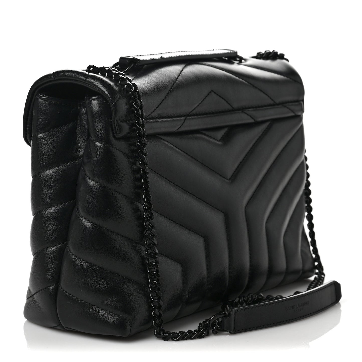Calfskin Y Quilted Monogram Monochrome Small Loulou Chain Satchel Black