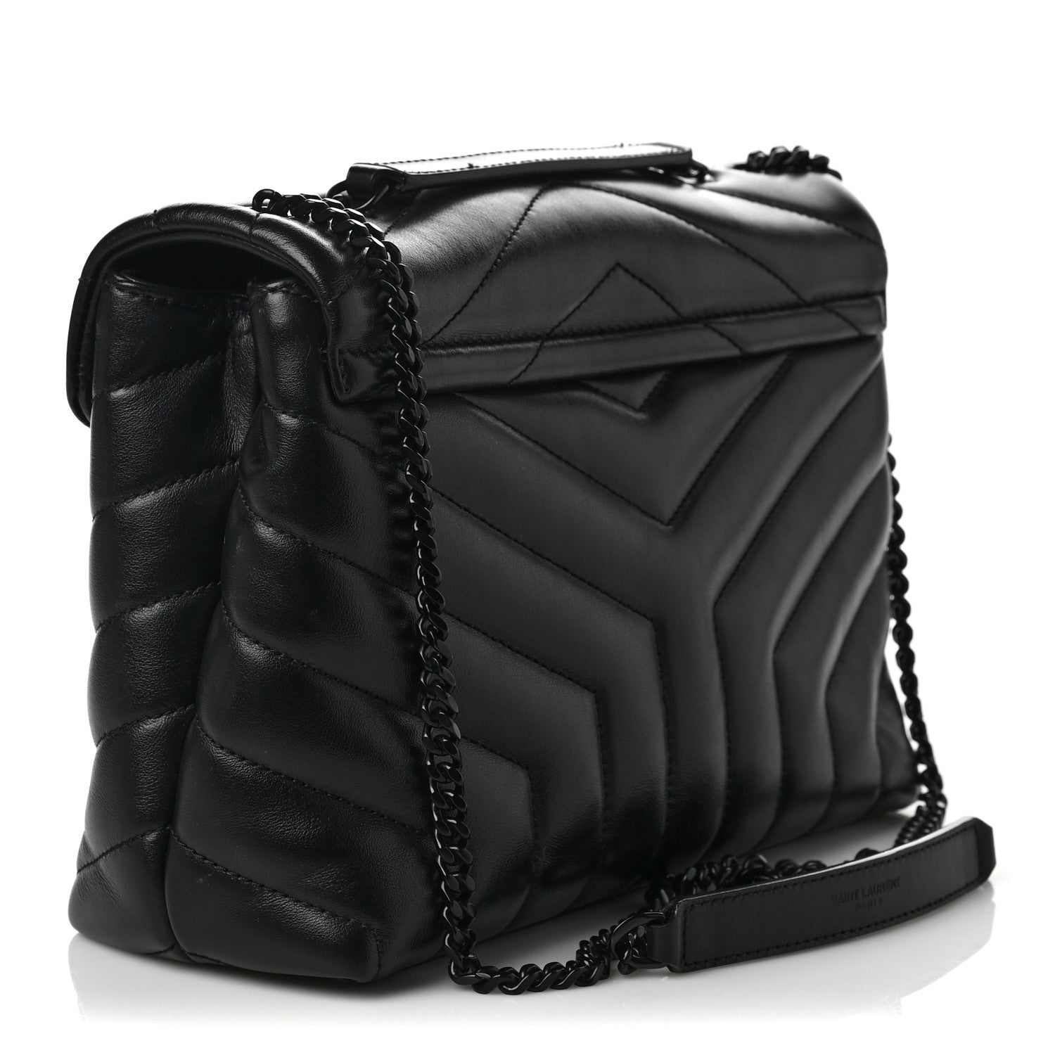 Saint Laurent Calfskin Y Quilted Monogram Monochrome Small Loulou Chain Satchel Black 3 of 14