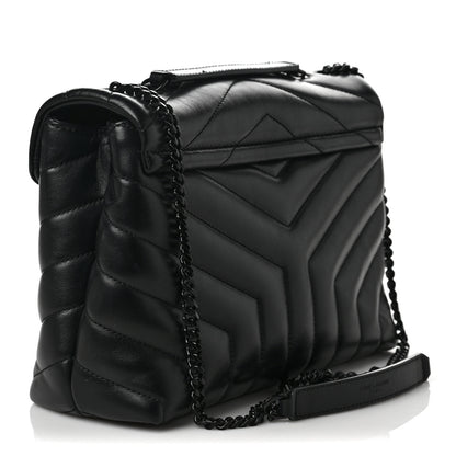 Saint Laurent Calfskin Y Quilted Monogram Monochrome Small Loulou Chain Satchel Black 3 of 14