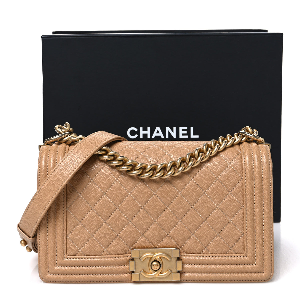 Chanel Caviar Quilted Medium Boy Flap Beige 11 of 11