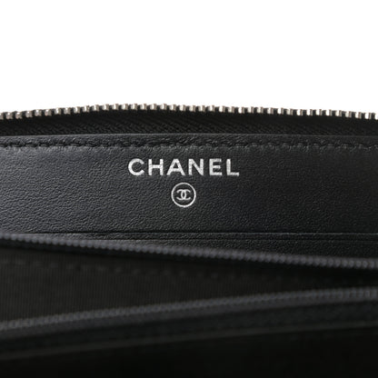 Chanel Goatskin Camellia Embossed Medium Zip Around Wallet Black 6 of 8