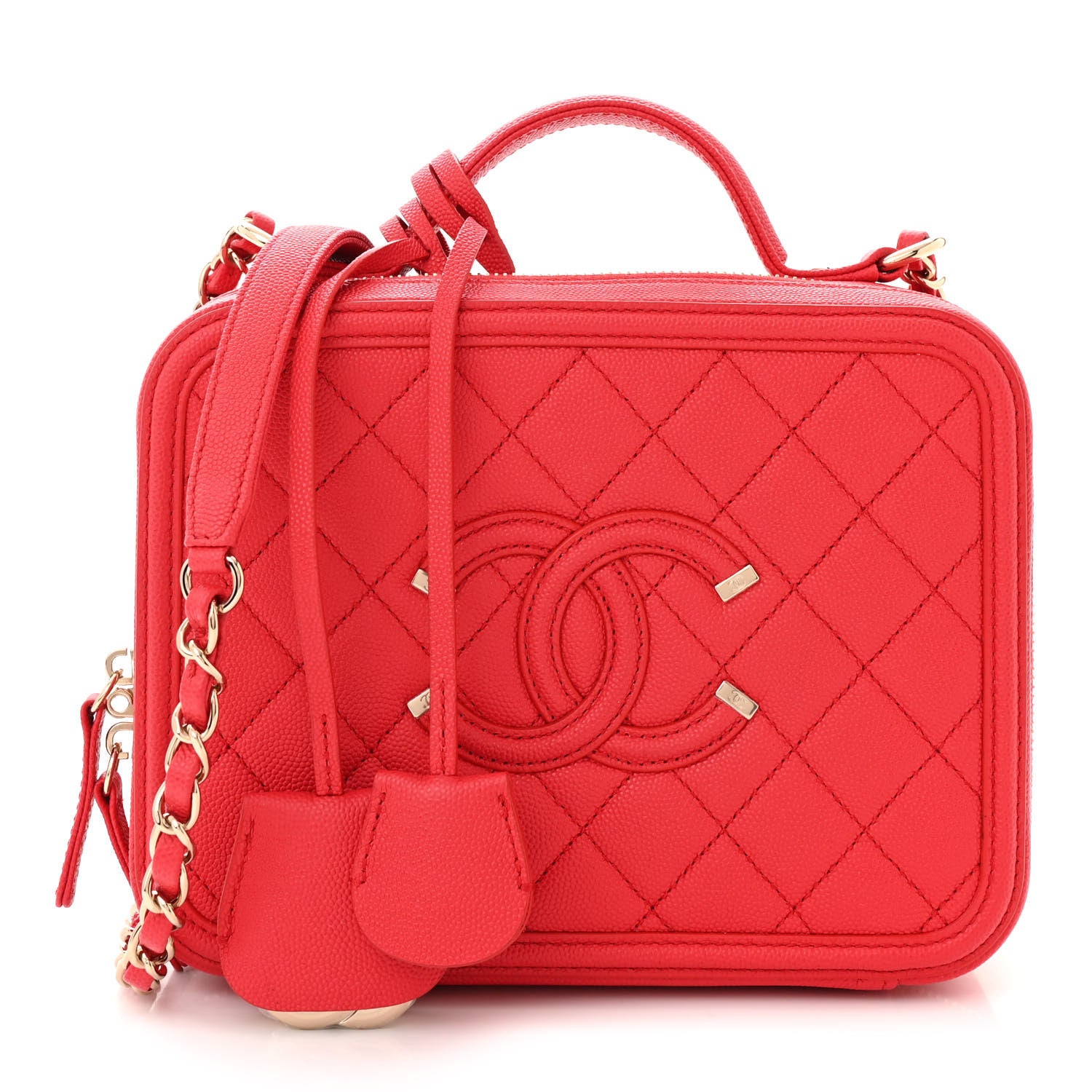 Chanel Caviar Quilted Medium CC Filigree Vanity Case Red 1 of 11