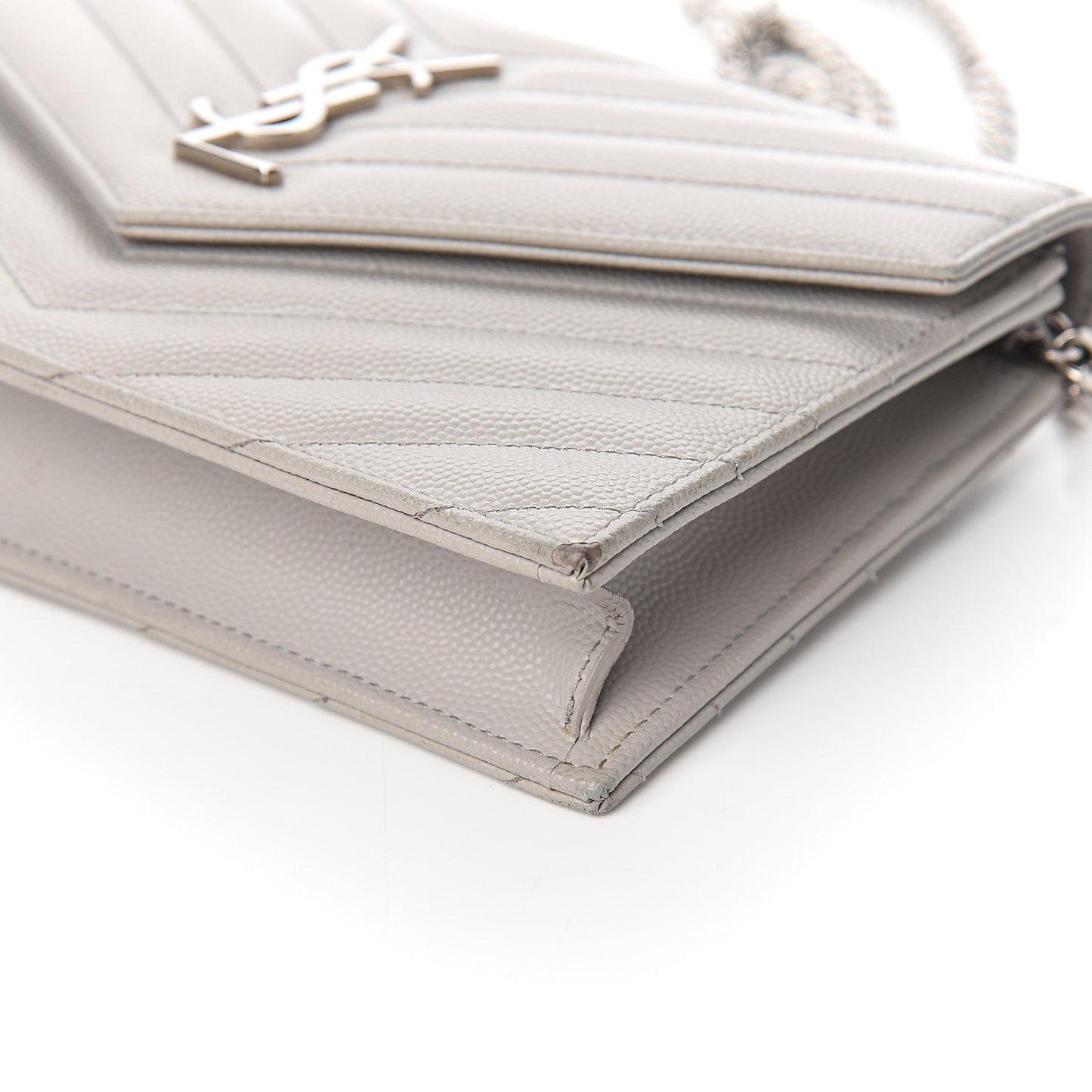 Grain De Poudre Matelasse Chevron Monogram Envelope Chain Wallet Fog