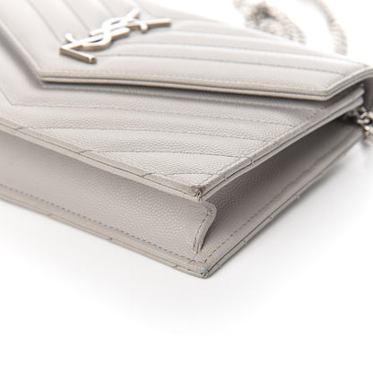 Saint Laurent Grain De Poudre Matelasse Chevron Monogram Envelope Chain Wallet Fog 10 of 12