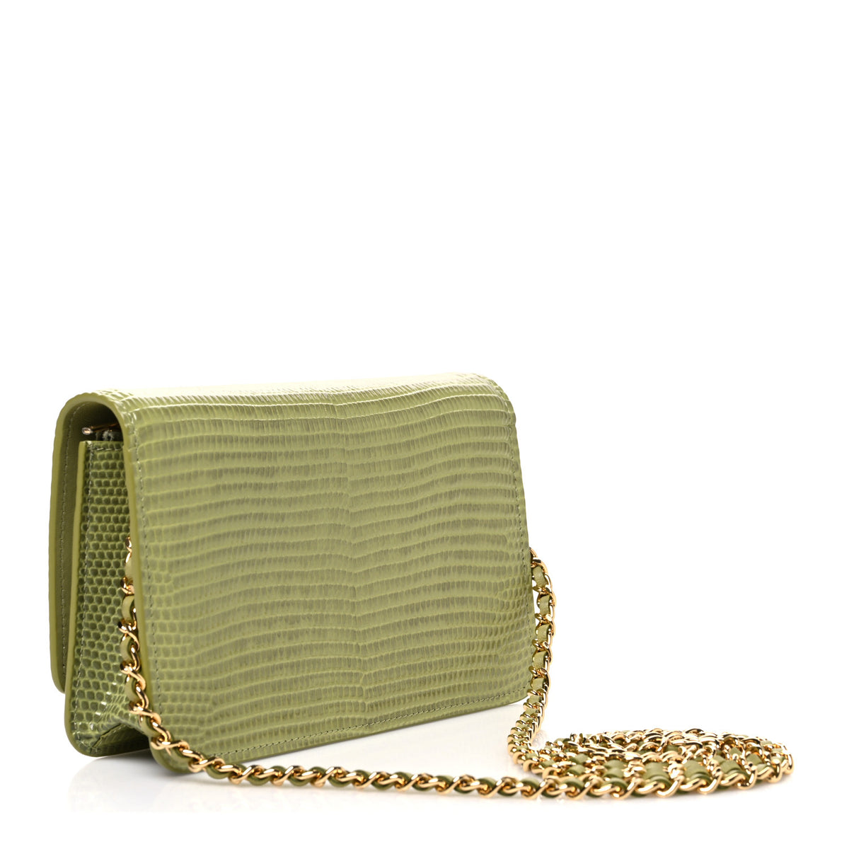 Chanel Calfskin Lizard Embossed Wallet On Chain WOC Green 3 of 12