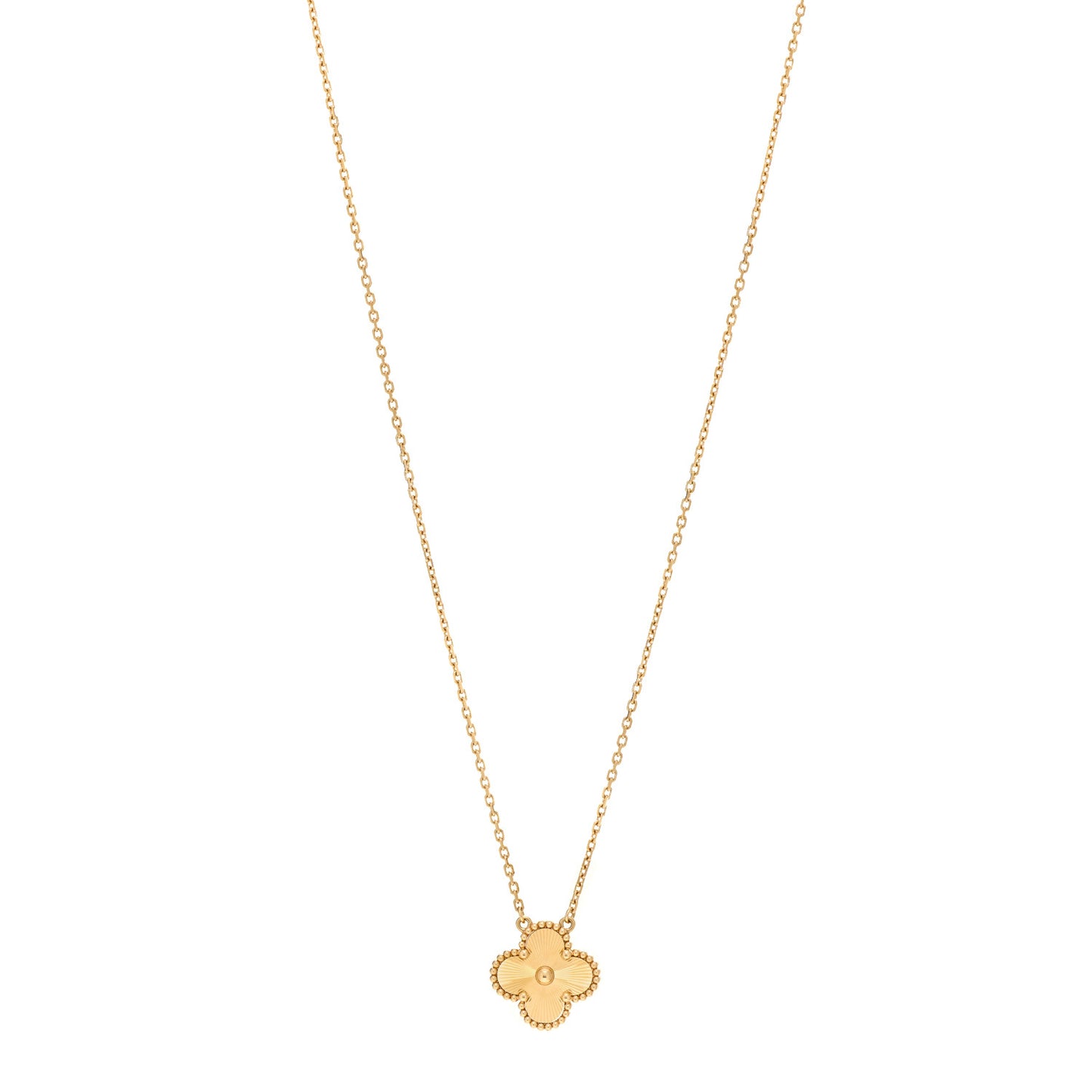 18K Yellow Gold Guilloche Vintage Alhambra Pendant Necklace
