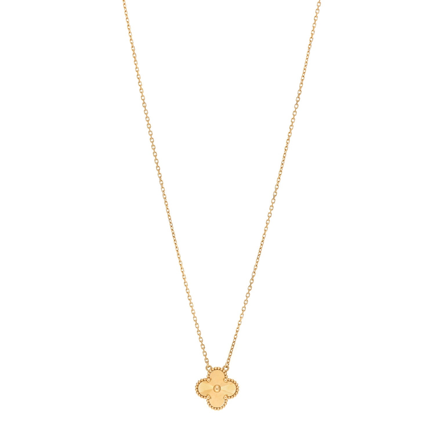 Van Cleef & Arpels 18K Yellow Gold Guilloche Vintage Alhambra Pendant Necklace 1 of 7