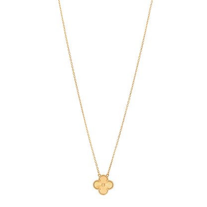 Van Cleef & Arpels 18K Yellow Gold Guilloche Vintage Alhambra Pendant Necklace 1 of 7