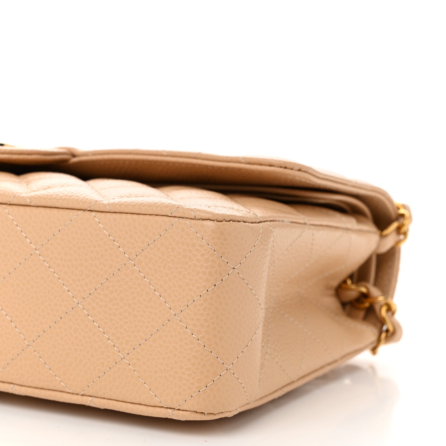 Caviar Quilted Medium Double Flap Beige