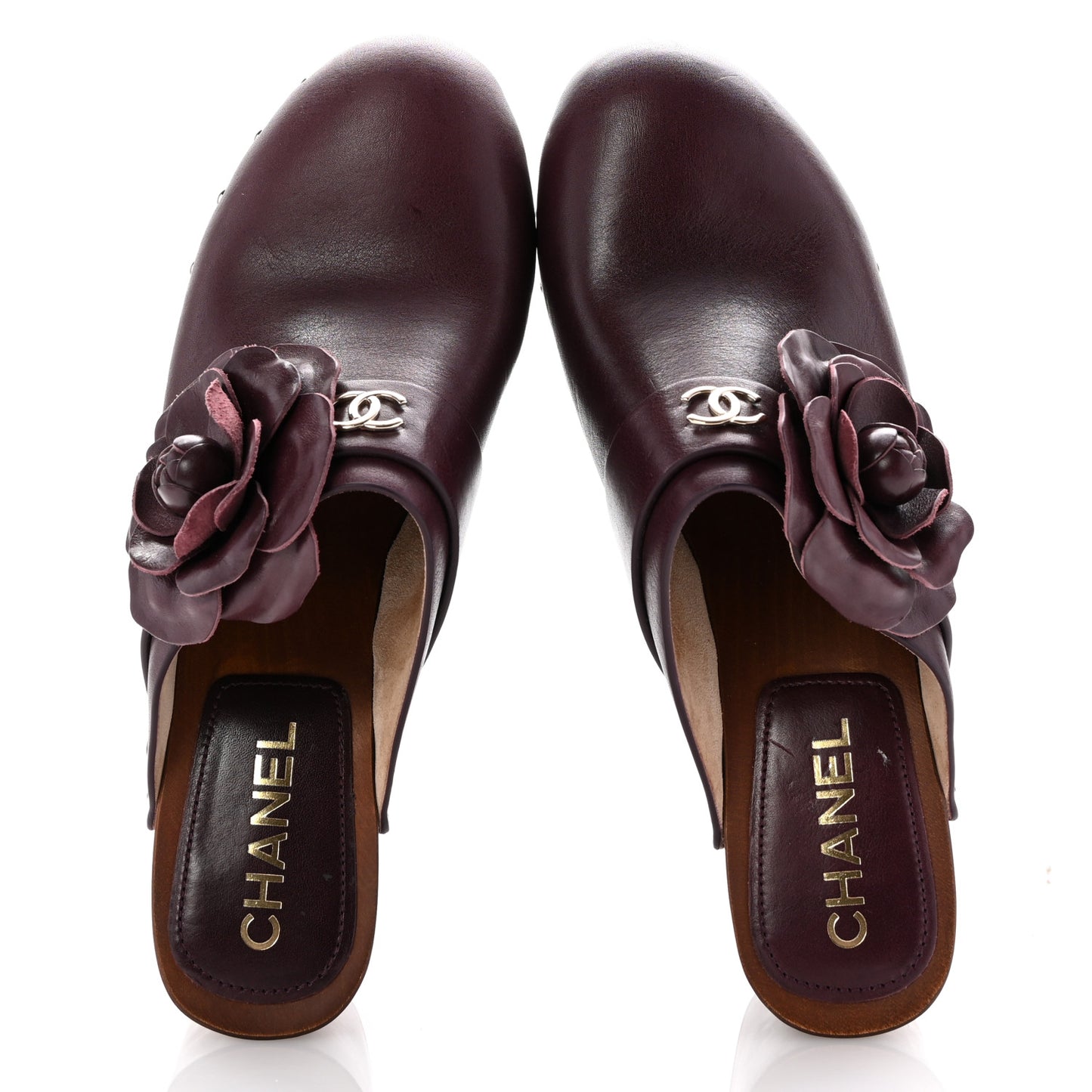 Calfskin Camellia Clogs 40 Dark Purple