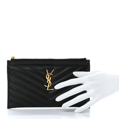 Saint Laurent Grain De Poudre Chevron Monogram Bill Pouch Black 2 of 7