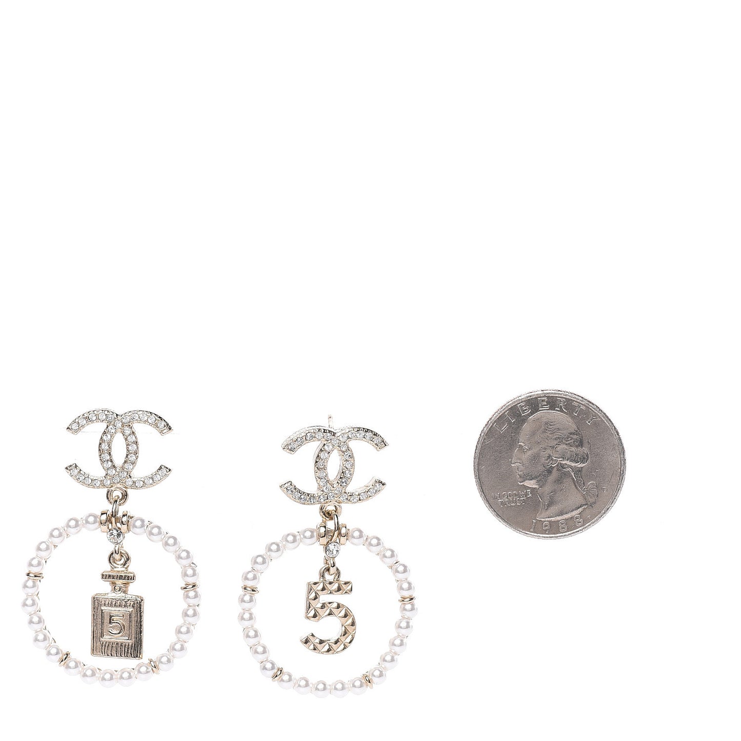 Crystal Pearl Charms CC Drop Earrings Gold