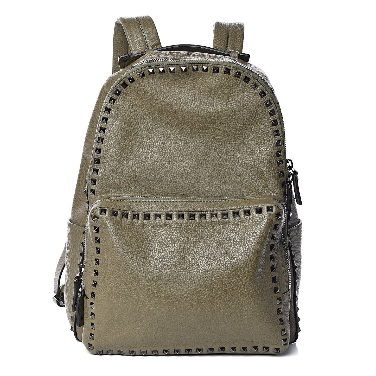 Grained Calfskin Medium Rockstud Backpack Army Green
