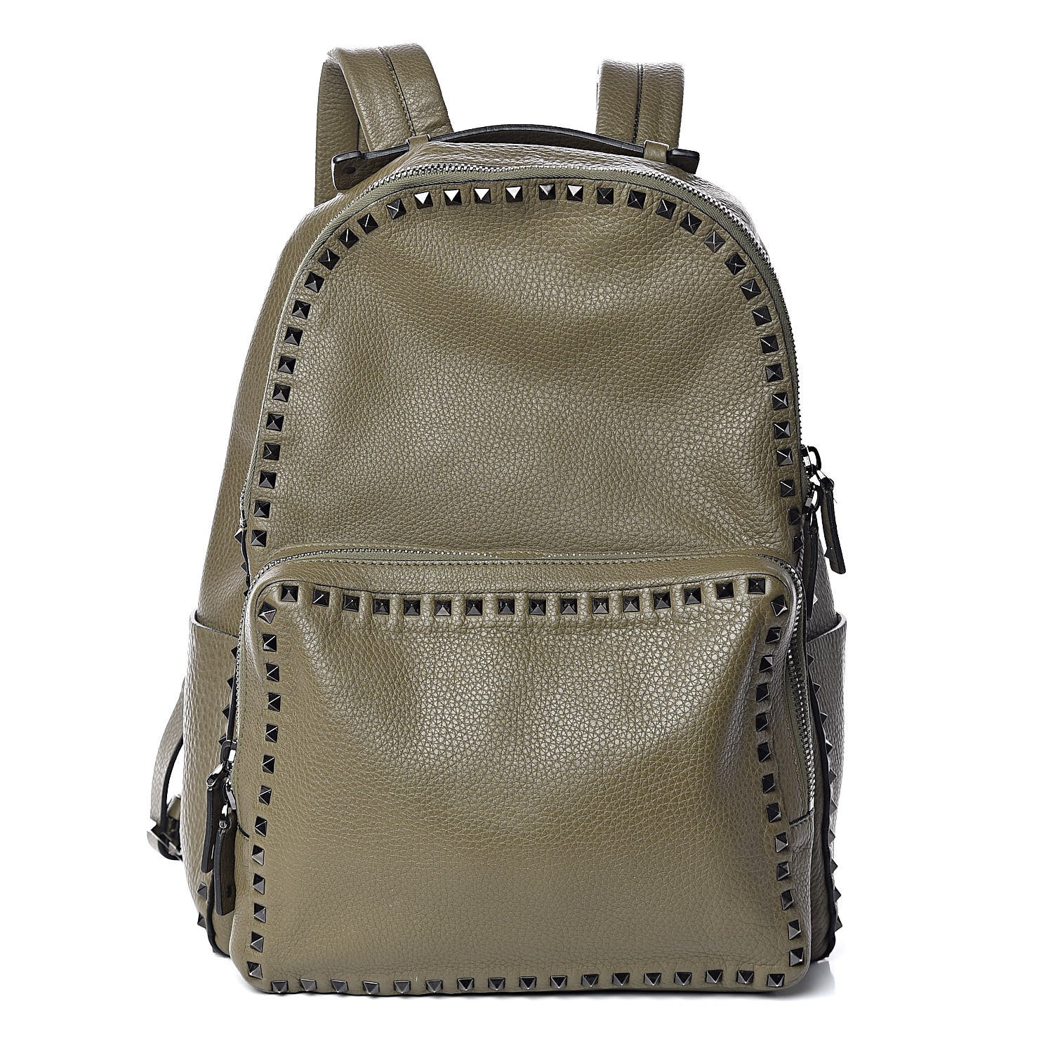 Valentino Garavani Grained Calfskin Medium Rockstud Backpack Army Green 1 of 9