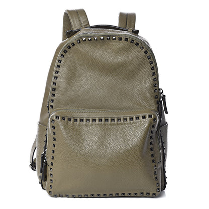 Valentino Garavani Grained Calfskin Medium Rockstud Backpack Army Green 1 of 9