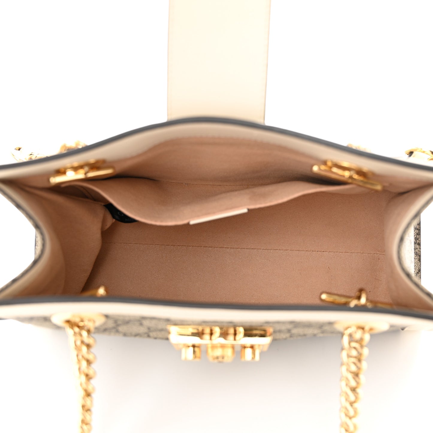 GG Supreme Monogram Moon Calfskin Small Padlock Tote Beige Ebony Mystic White