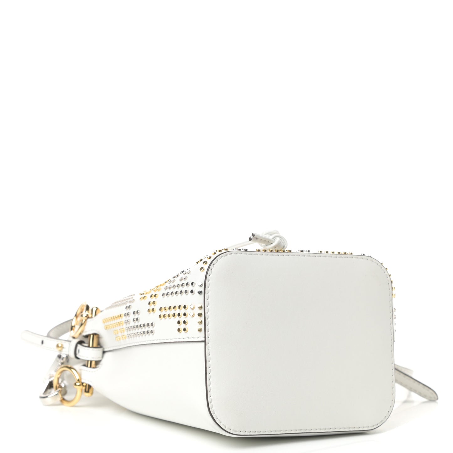 Vitello Liberty F is Fendi FF Studded Mini Mon Tresor Bucket Bag White