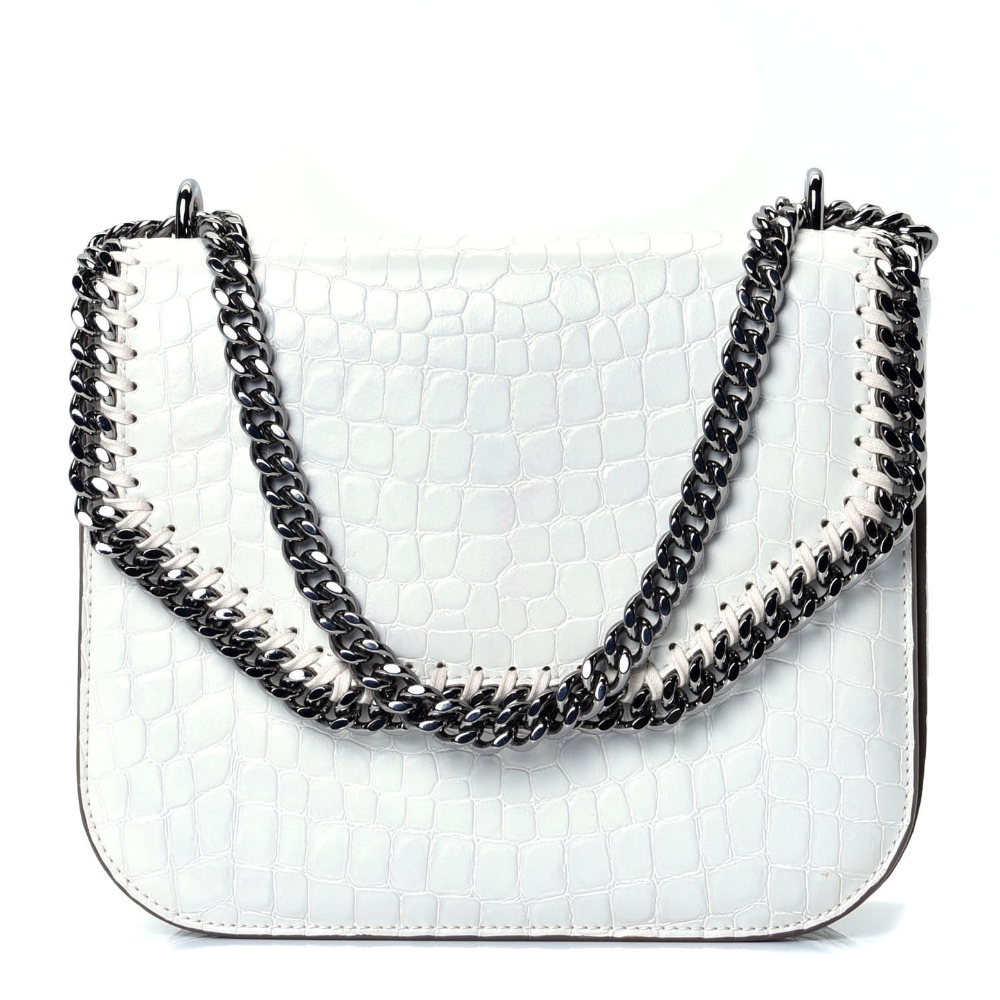 Embossed Crocodile Effect Medium Falabella Box Shoulder Bag Ivory