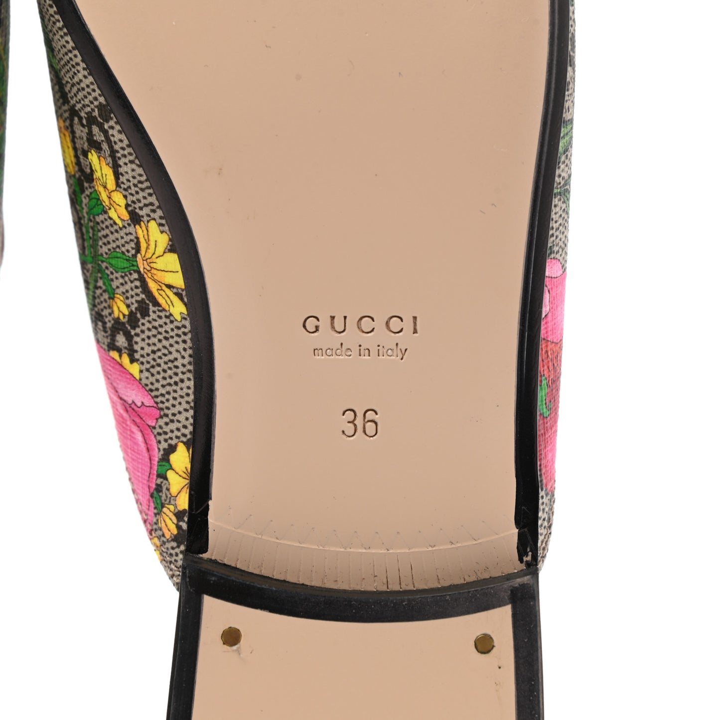 GG Supreme Monogram Flora Womens Princetown Slippers 36 Beige Ebony Multicolor Rosso