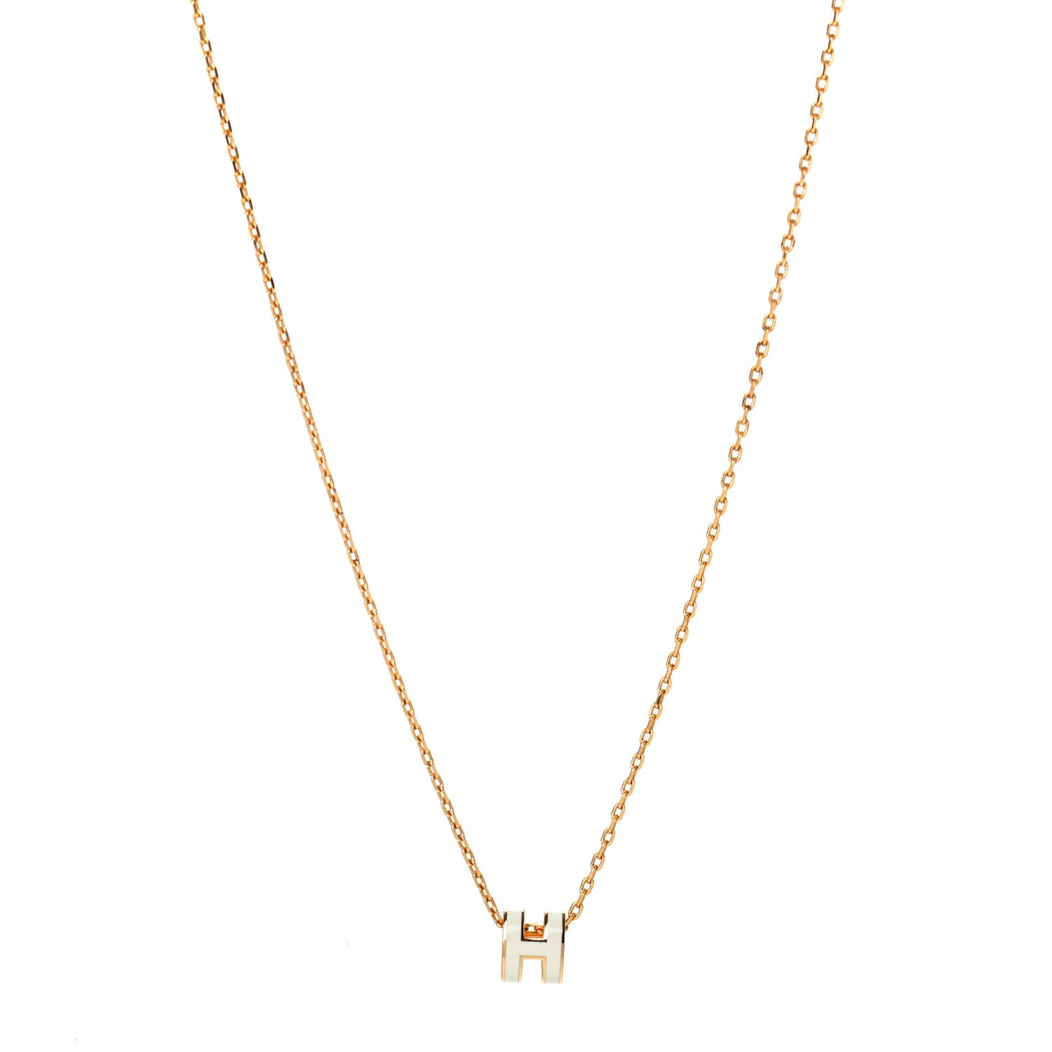 Hermes Lacquered Gold Mini Pop H Pendant Necklace White 1 of 5