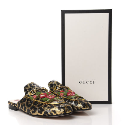 Gucci Lurex Jacquard Leopard Embroidered Princetown Slippers 40 Black Gold 11 of 11