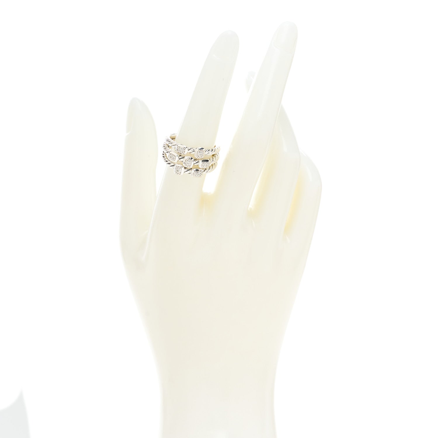 David Yurman Sterling Silver Diamond Confetti 3 Row Ring 54 7 2 of 6