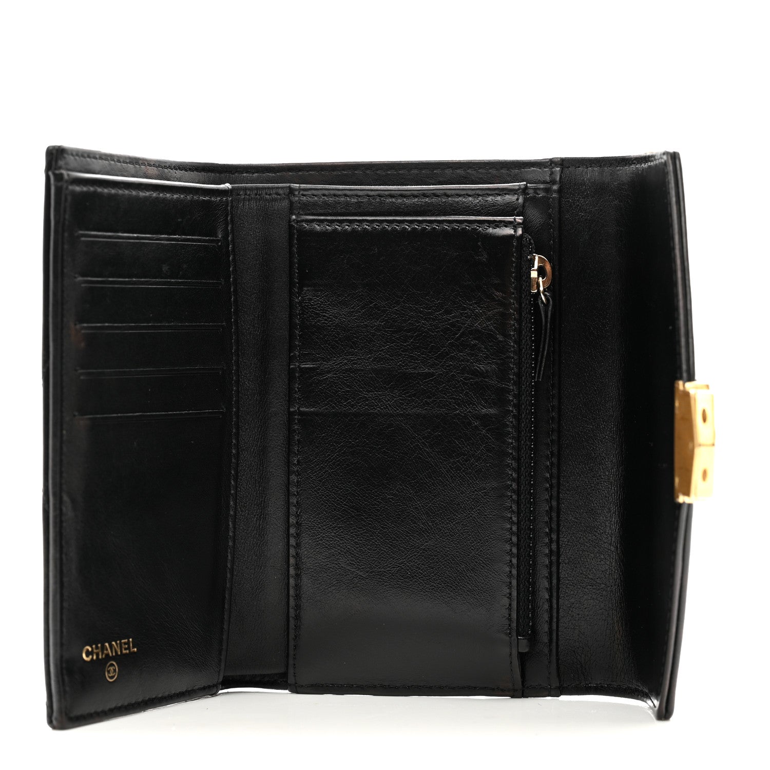 Chanel Calfskin Chevron Quilted Medal Flap Wallet Black 5 of 10