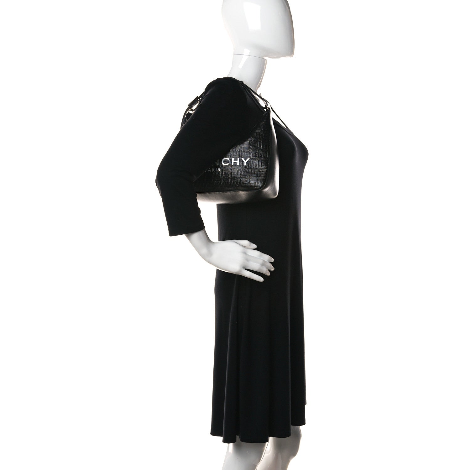 Givenchy Coated Canvas Logo 4G Embossed Small Moon Cut Out Shoulder Bag Black 2 of 12