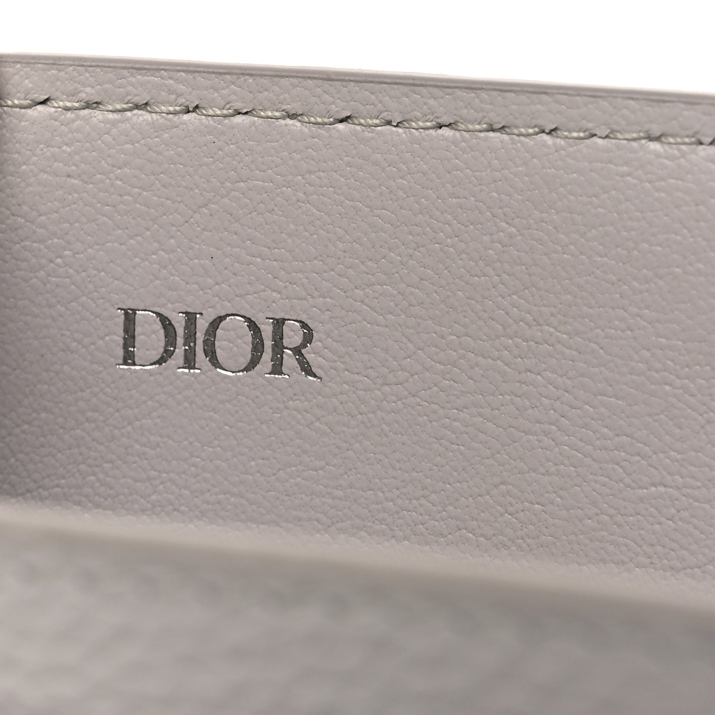 Grained Calfskin Logo Card Holder Light Grey