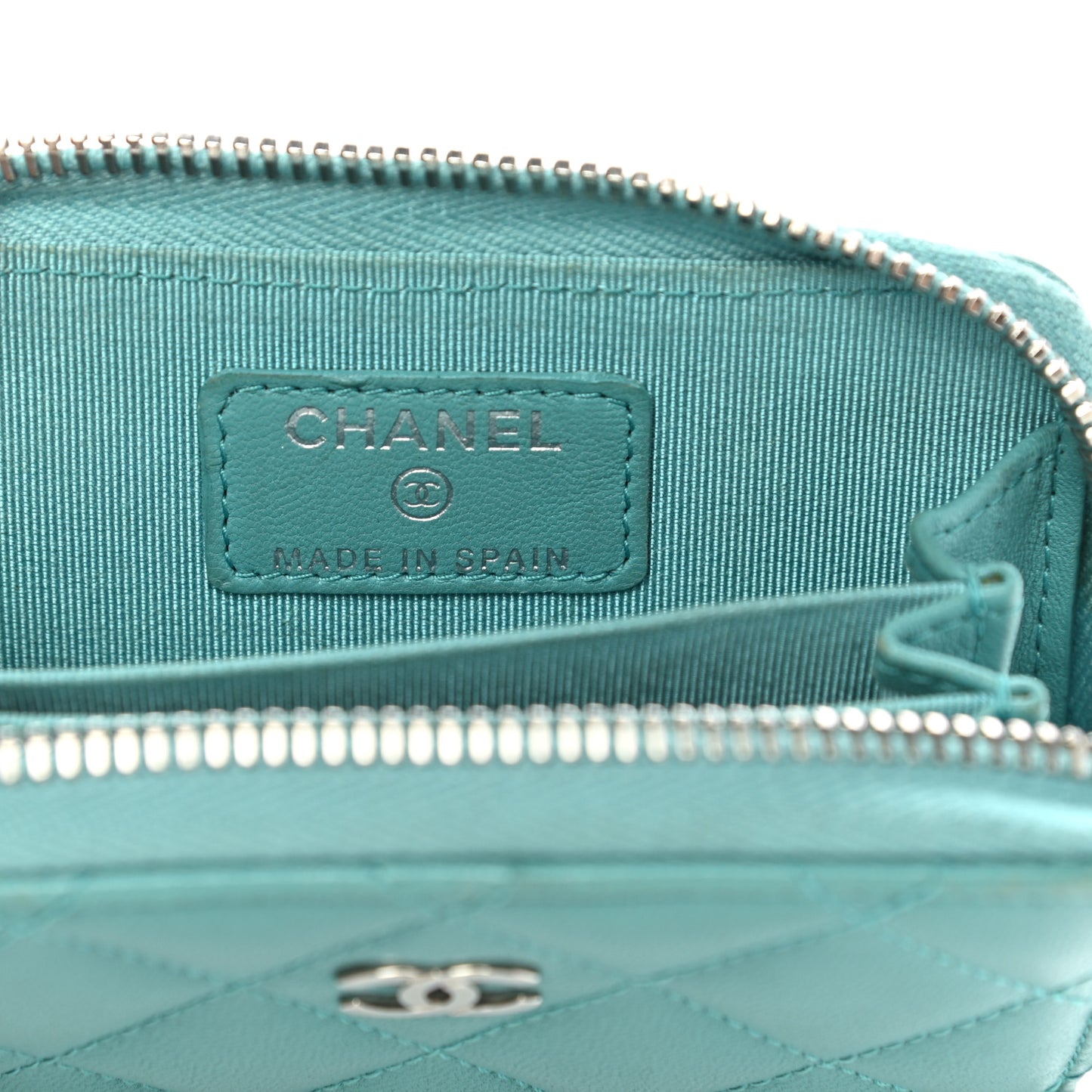 Lambskin Quilted Zip Around Coin Purse Wallet Turquoise