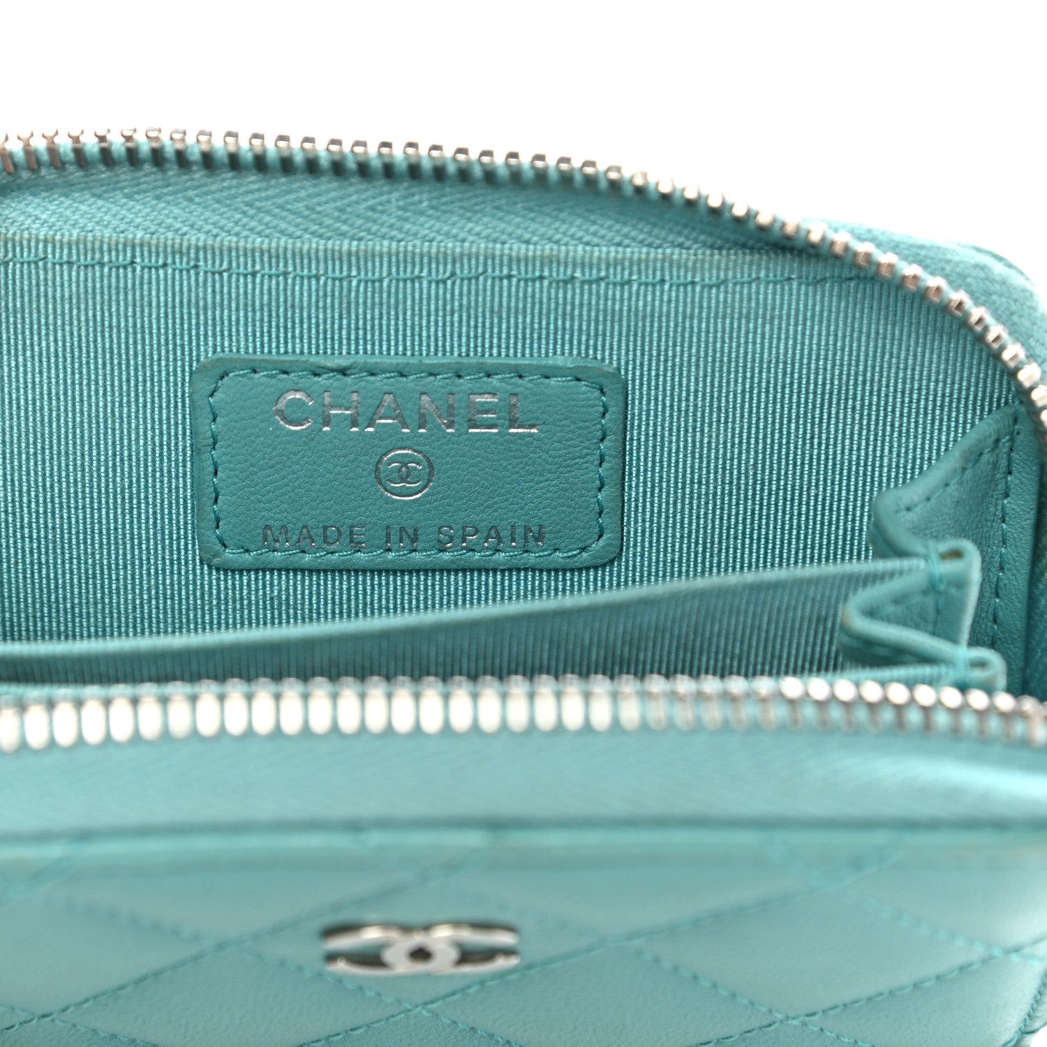 Chanel Lambskin Quilted Zip Around Coin Purse Wallet Turquoise 6 of 10