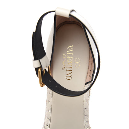 Valentino Garavani Grained Calfskin VLogo Ankle Wrap Espadrille Wedges 41 Light Ivory 6 of 10