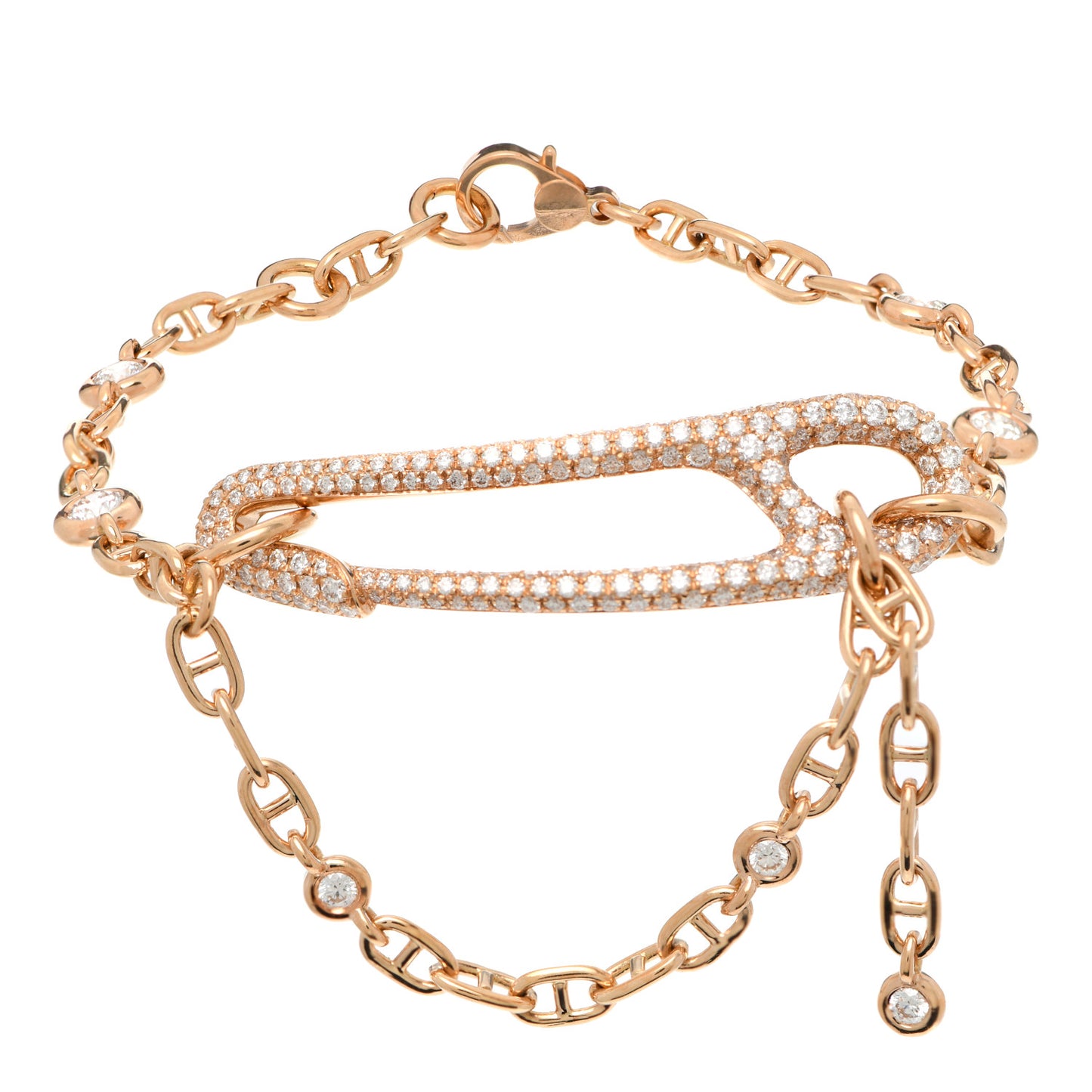 18K Rose Gold Diamond Pave MM Chaine D'Ancre Punk Bracelet ST